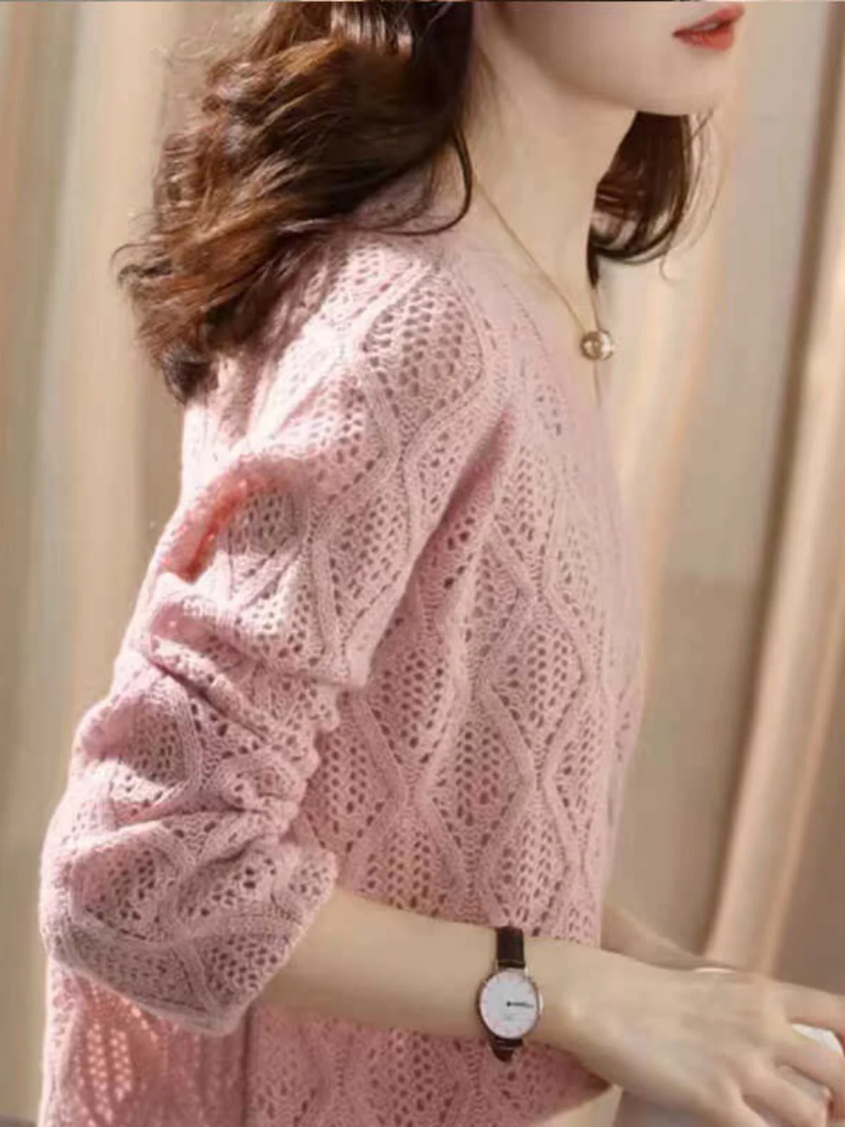 سترة نسائية محبوكة فاخرة من ماركة أوروبية، تصميم فضفاض بأكمام طويلة، أسلوب عملي، طول عادي، مناسبة لفصل الربيع #1