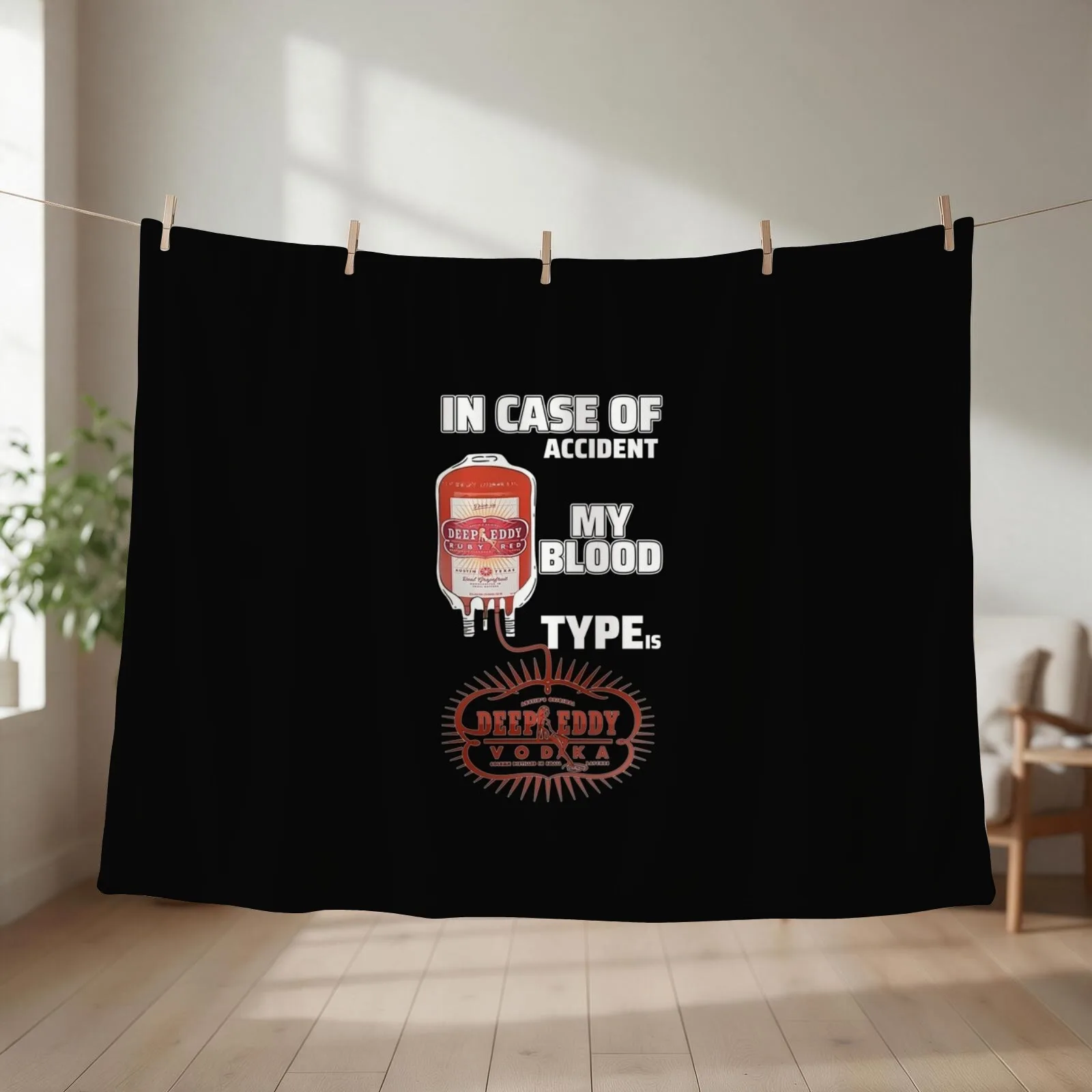 In Case Of Accident My Blood Type IsDeep Eddy Vodka Shirt Throw Blanket couch cozy soft plush fuzzy picnic outdoor blanket