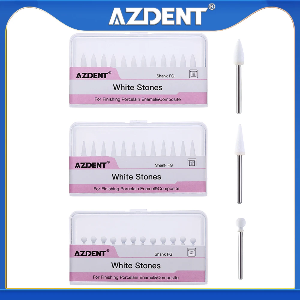 

3 Boxes Azdent White Stone Polishing Burs For Finishing Porcelain Enamel & Composite Resin Flame/Cone/Round Shape