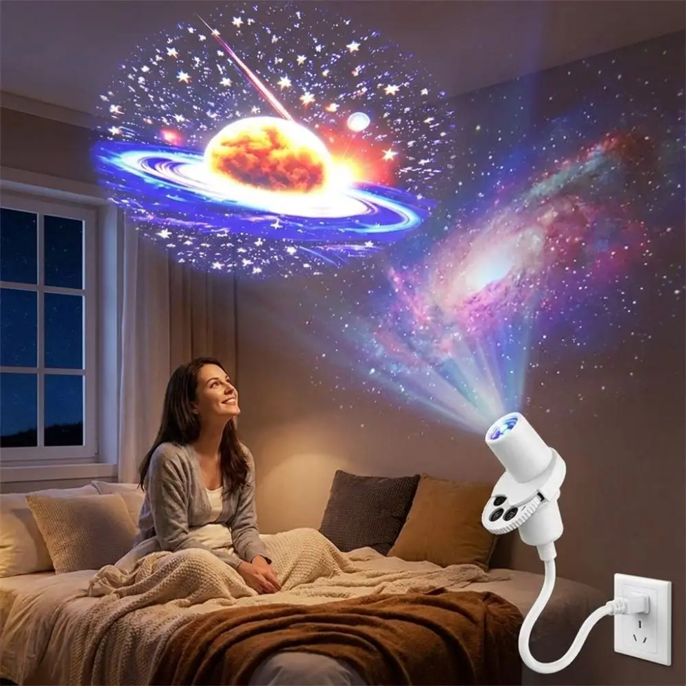 360 Degree Rotating Star Projector Light Flexible Neck Interchangeable Slides Star Background Light USB Powered