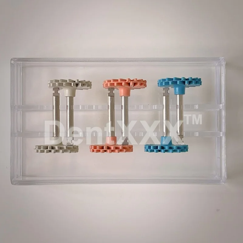 6Pcs/Box Rubber Cyclone Wheel Polishing Set, RA2.35mm Low-Speed Handle, Coarse/Medium/Fine Surface Pre-Polishing, Fine Polishing