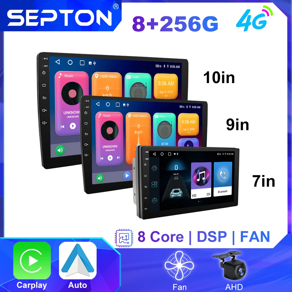 

SEPTON Android 7"/9"/10" Universal Car Radio Multimedia Player for Toyota VW Kia Nissan Honda Lada Ford Carplay Stereo GPS 4G