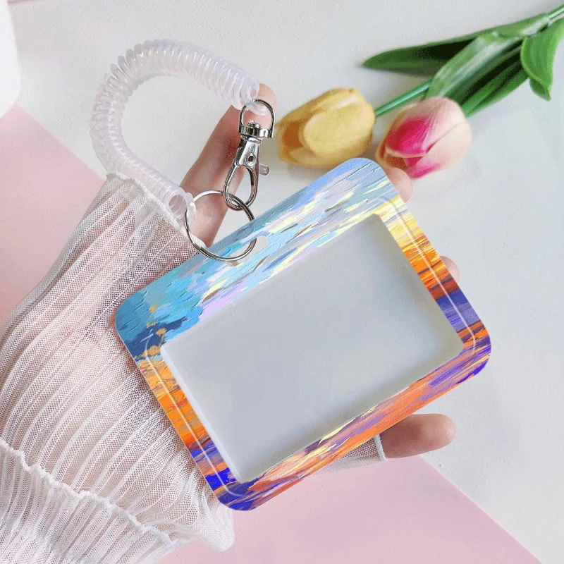 حامل بطاقة أفقي بحبل زنبركي ، غيوم غروب شمس جميلة ، بطاقة حافلة ، بطاقة هوية ، بطاقة وجبات ، بطاقة عمل غطاء واقي سلسلة مفاتيح