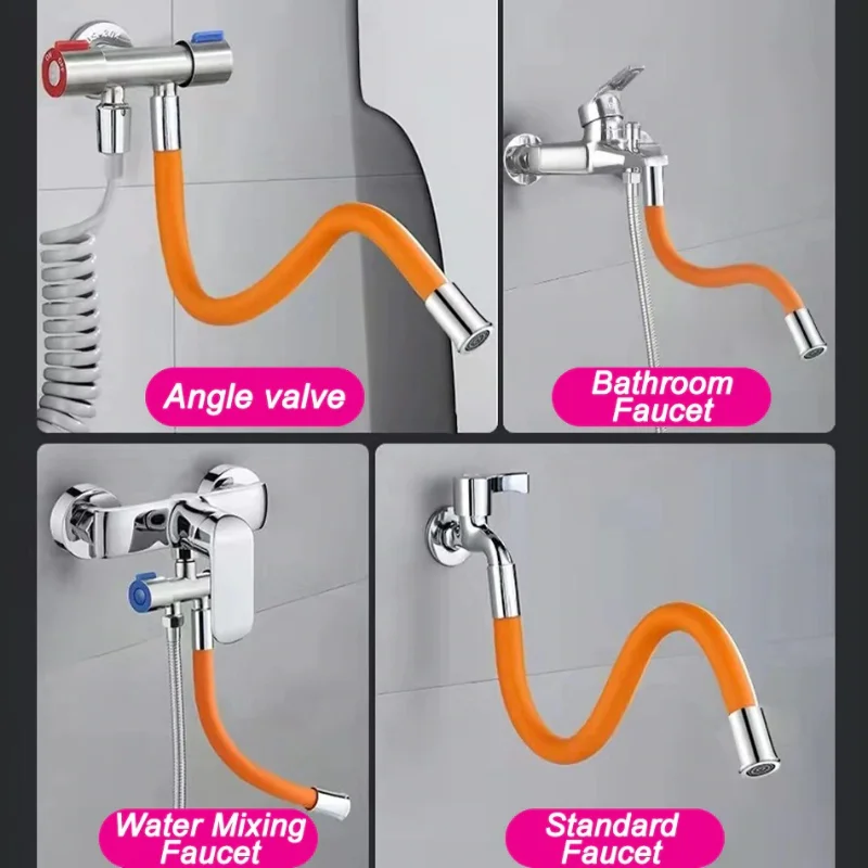 Kitchen Faucet Extension Hose Bathroom 360° Rotation Bending Faucet Extender Wash Basin Water Saving Tap Filter Extension Tube