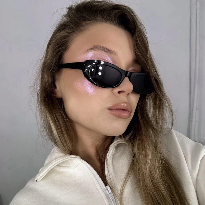 نظارات واقية 4 قطعة إطار ضيق على شكل عين القطة للنساء نظارات شمسية بعدسات سوداء وبنية نظارات شمسية كاجوال للسيدات UV400 #2