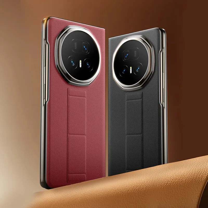 

For Honor Magic V5 Case Plain Leather New Flip Cover Smart Display with Wrist Strap Stand Central Axis Hinge Single Back Cover