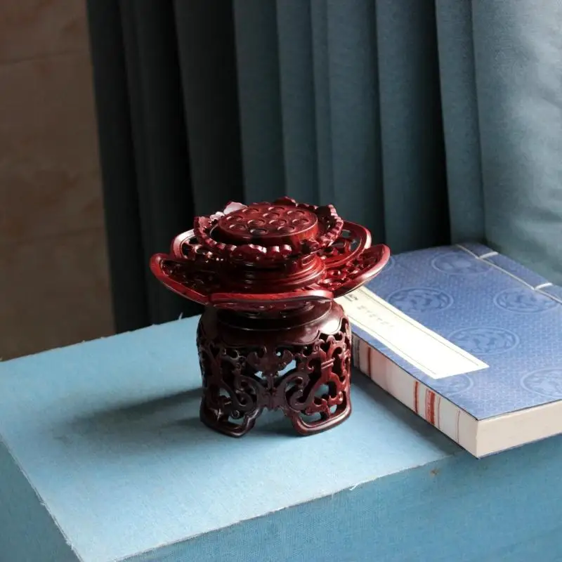 Small leaf red sandalwood ornament teapot solid wood bracket wood carving lotus base
