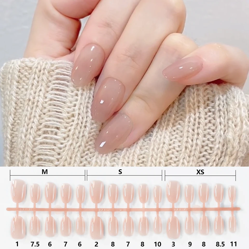 150 uñas postizas almendra cortas con degradado, brillantes, nude, tallas XS/S/M, cubierta completa, puntas DIY 2
