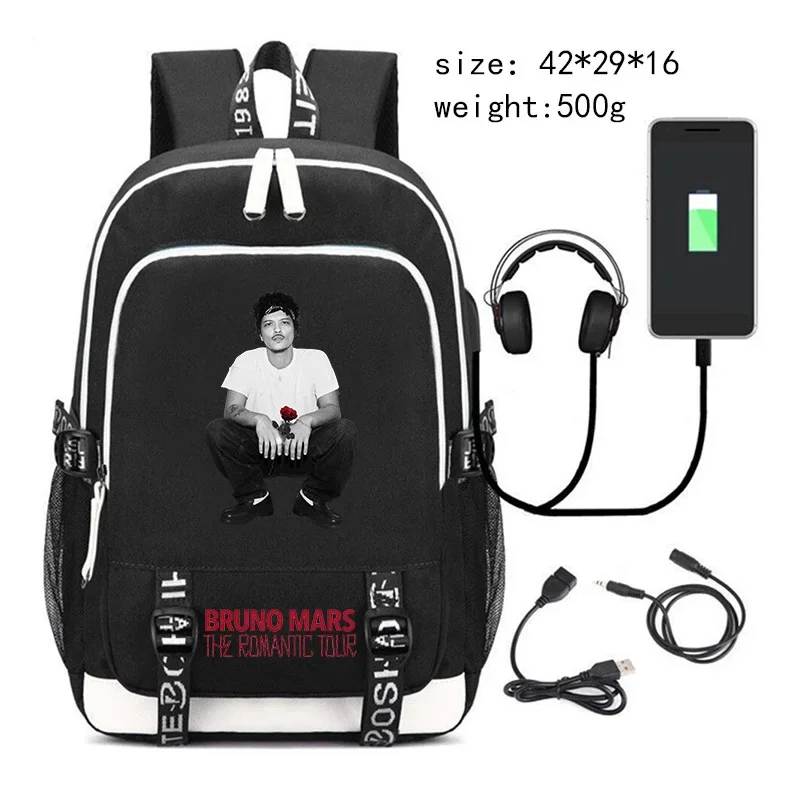Bruno Mars The Romantic Tour Print Backpack Teenager Laptop Backpack Usb Charging School Backpacks Men Outdoor Travel Backpack