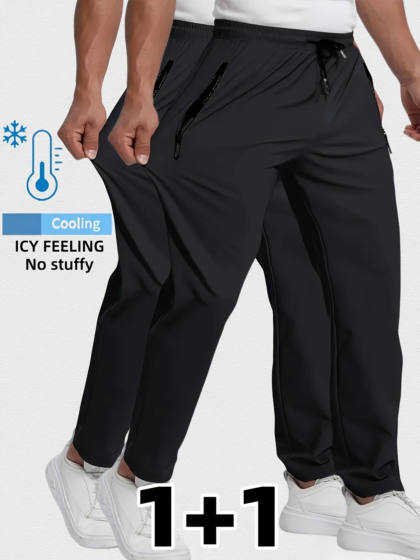 

2-piece Set of Men's High Running Pants Made Cool Fabric With Zippered Stretch Breathable and Lightweight Pockets Design Fishing