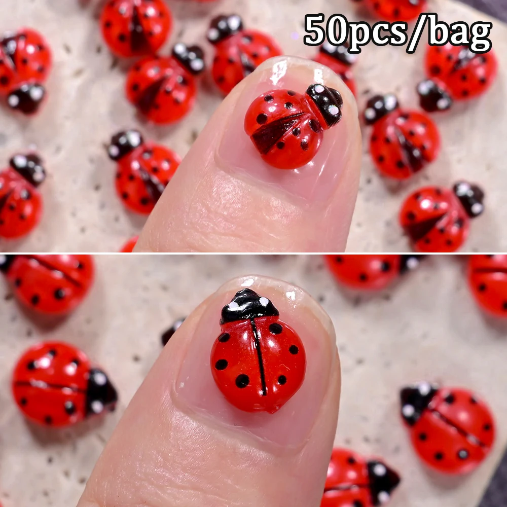 

50pcs 3D Ladybug Nail Art Charms Cartoon Bug Insects Animals Flatback Rhinestones For Nail Decoration DIY Manicure Accessories