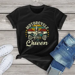 FLC 100% Cotton Personality Fashion Vintage Motorcycle Queen Grandma Clothing Gift Women T-Shirt Printed Unisex Tee Streetwear