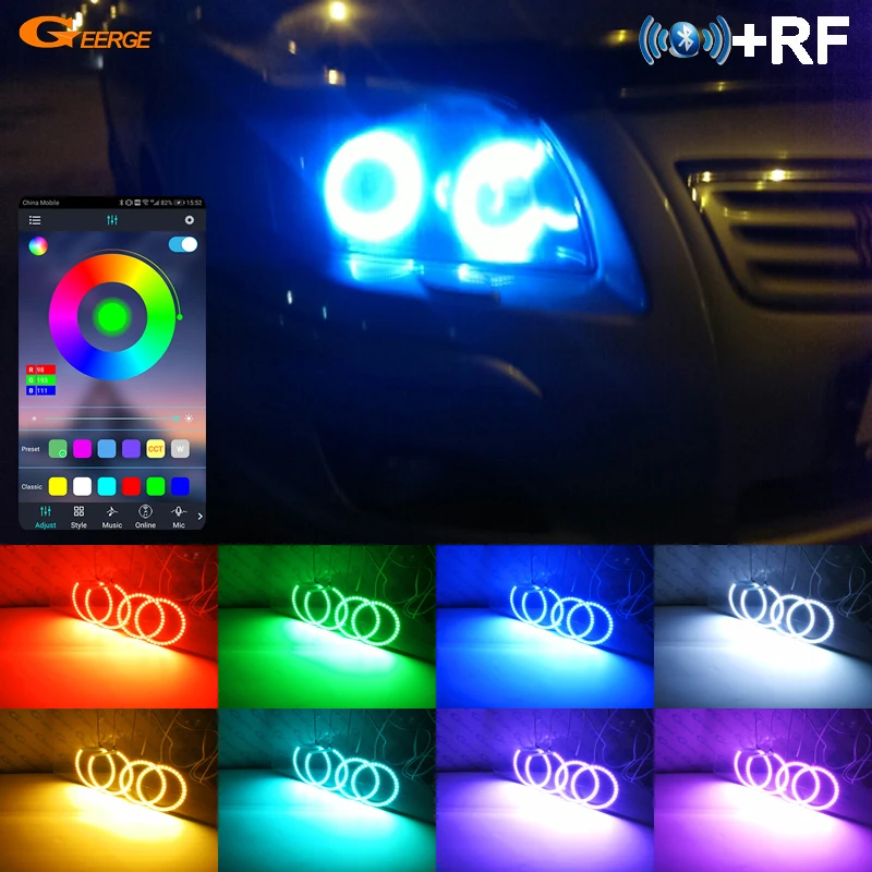 For Toyota Avensis T25 2006 2007 2008 Facelift RF Remote BT App Multi-Color Ultra Bright RGB LED Angel Eyes Kit Halo Rings