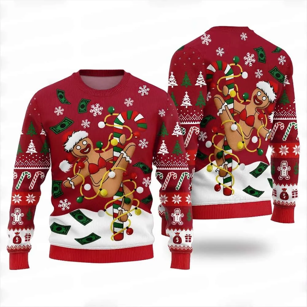 Christmas Fun 3D Printed Gingerbread Pattern Ugly Hoodie Gingerbread House Design Warm Hoodie Cute Parent Child Sports Shirt