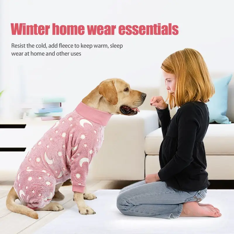 Dog Pajamas Four Legs Pet Fleece Jumpsuit Winter Warm Dog Jumpsuit Cute Pet Clothes Onesies for Medium Large Dogs Labrador Coat