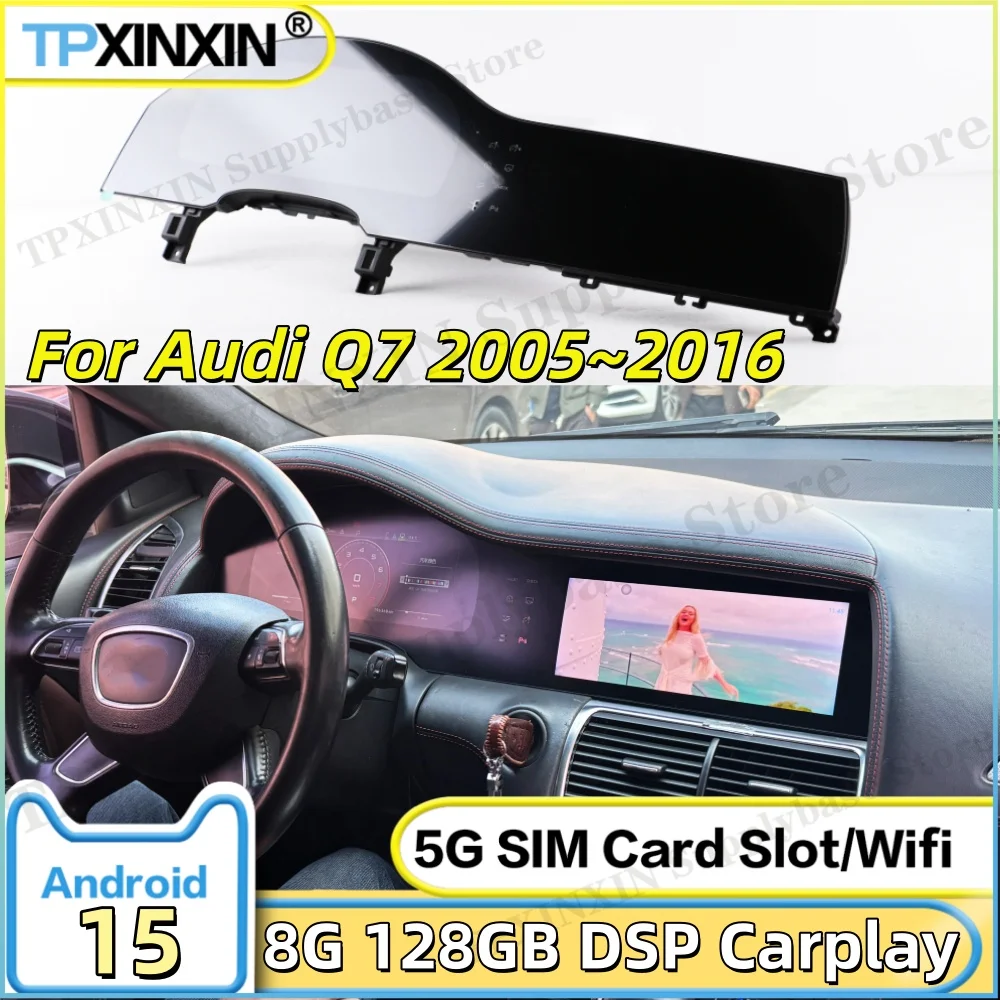 For Audi Q7 2005~2016 12.3 Inch Dashboard + 10.25 Inch Car Radio Android 15 Multimedia GPS Navigation Stereo Receiver Head Unit