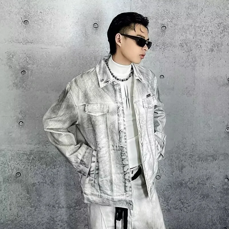 

Waed Denim Jaet Men's Long Sve Oversized Street Sle fiti Print Casual Outerwear for Autumn Winter Season