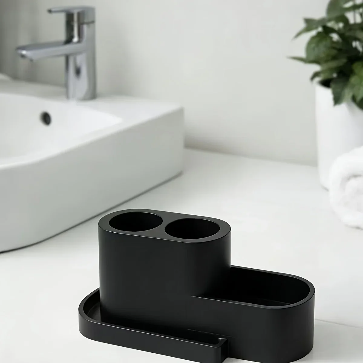 Easy‑Clean Desktop Bathroom Organizer Rack, Detachable Electric Toothbrush Holder with Removable Base Design