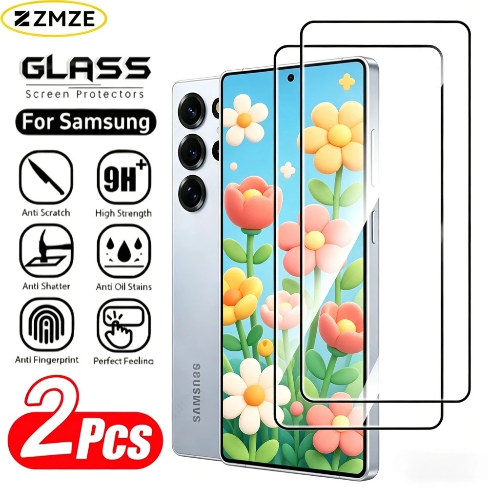 

2Pcs Full Cover Ultra Clear Tempered Glass for Samsung S26 S25 S24 Ultra S23 S22 S21 Plus S25 S26 Edge Anti-Scratch Glass Film