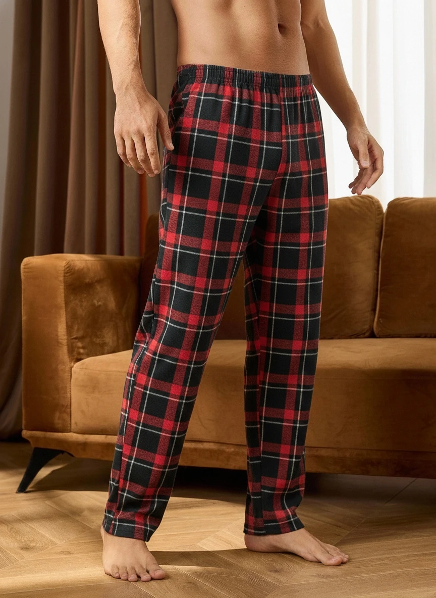 Men And Women Sleep Pants Spring Autumn Christmas Plaid Wide Leg Sleep Pants Couple Family Loungewear Home Sleepwear Trousers