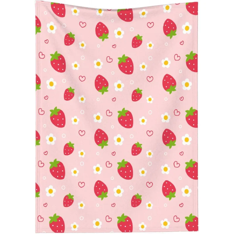 

Strawberry Leisure Fashion Blanket Gift for Flower and Grass Enthusiasts Soft Flannel Used for Sofa Bed Decoration