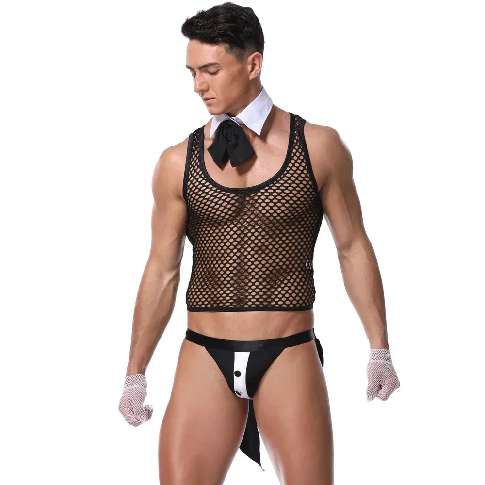 Men's Sexy Waiter Outfit Cosplay Costume Hot Erotic Maid Lingerie Adult Party Theme Costumes for Men
