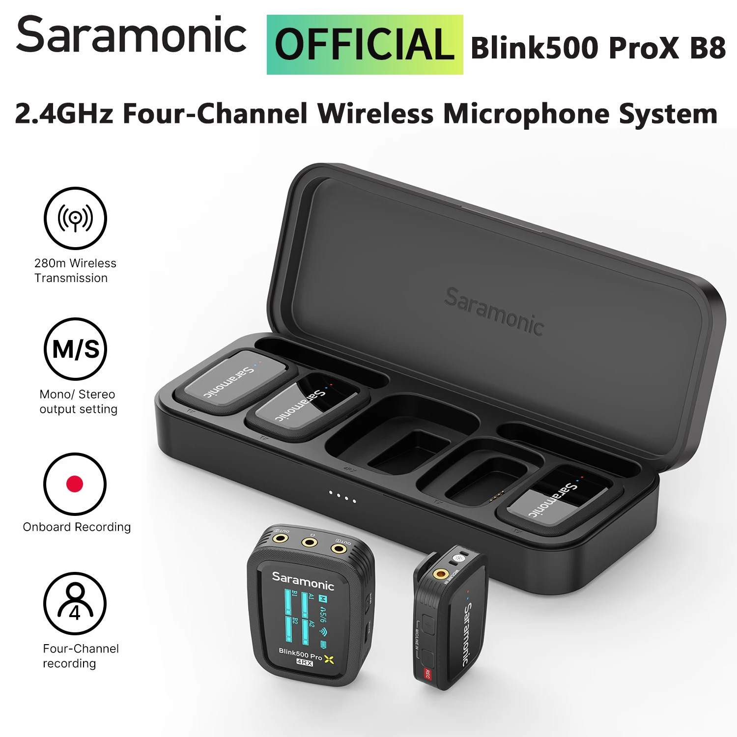 

Saramonic Blink500 ProX B8 Wireless Lavalier Microphone for iPhone Smartphones Four-Channel Lapel Mic with On-Board Recording