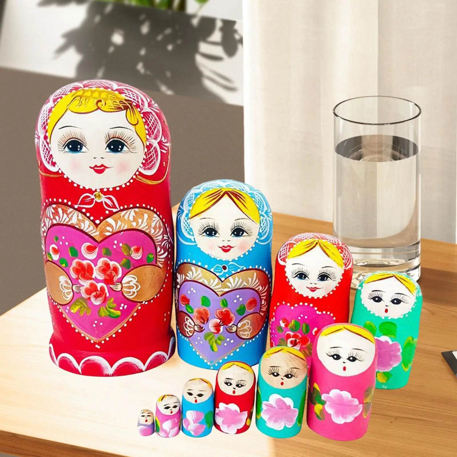 10x Nesting Doll Toys Handpainted Wooden Dolls Crafts Christmas Toys Lovely Matryoshka Wooden Stacking Toys for Children Kids