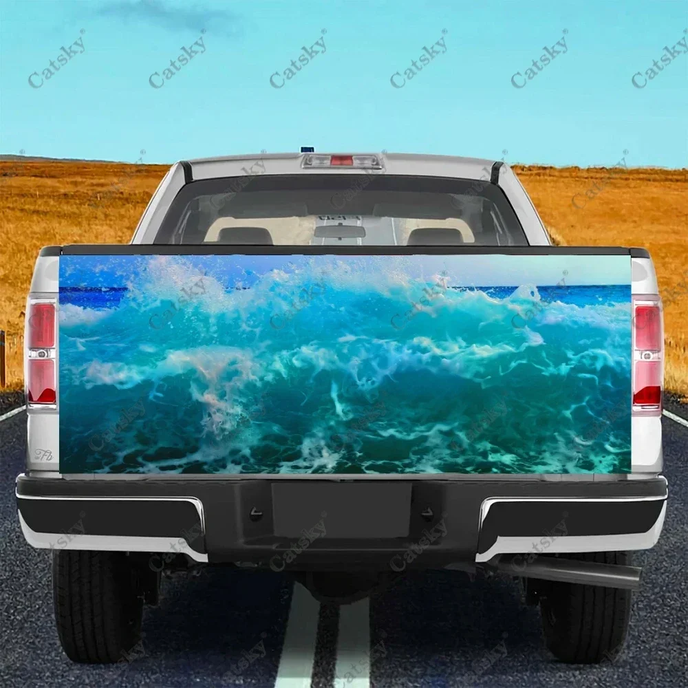 Custom Surge Blue Sea Waves Car Tail Trunk Protect Vinly Wrap Sticker Decal Car Hood Decoration Sticker for SUV Off-road Pickup