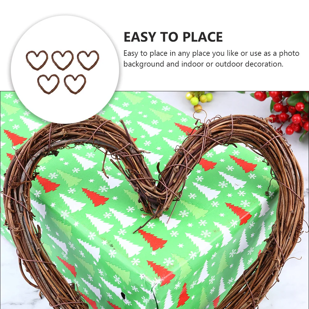 

5Pcs Christmas Core Rattan Wreath Heart Shape Hanging Decorations Xmas Tree Ornaments Love Adornments Winter Festival Indoor