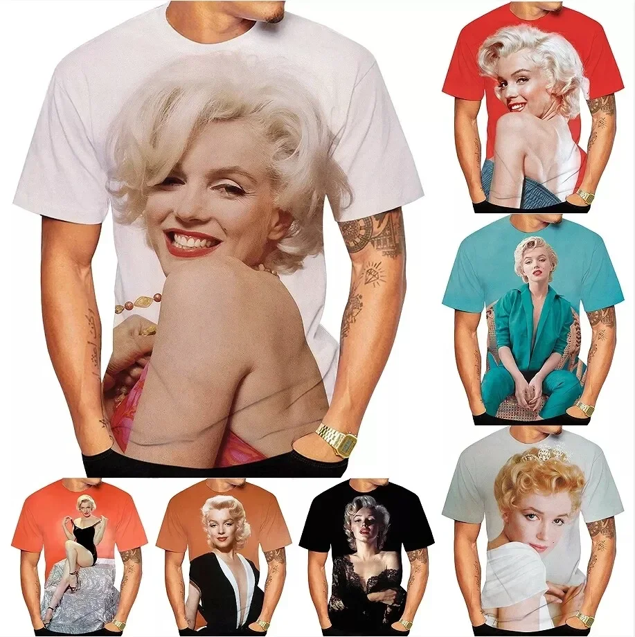 Marilyn Monroe Hip Hop 3D Printed Men's and Women's Short Sleeve T-shirt Top Casual Round Neck T-shirt Extra Large Loose T-shirt