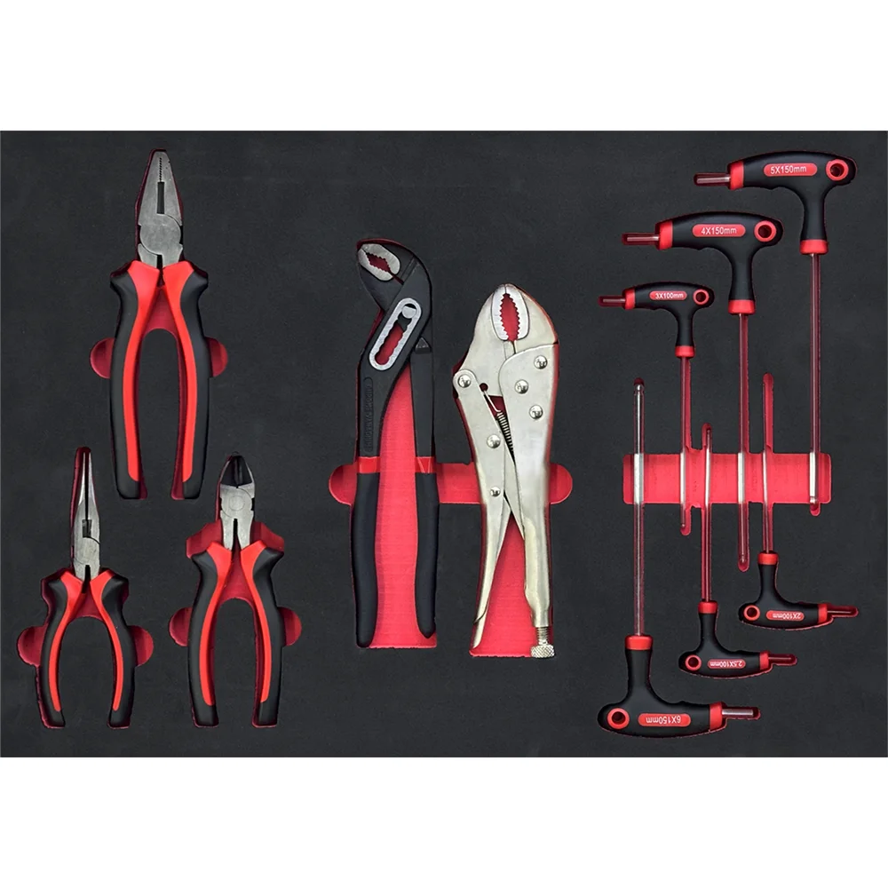 

Профессиональный набор стальных ручных инструментов из 12 предметов в картонной коробке EVA: прочные гаечные ключи, отвертки, плоскогубцы и наборы шестигранных ключей.