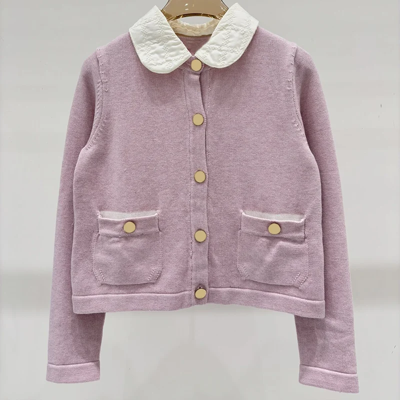 

High-quality women's cardigan with a round neck and metal single-button symmetrical pockets sweater is soft 25919180