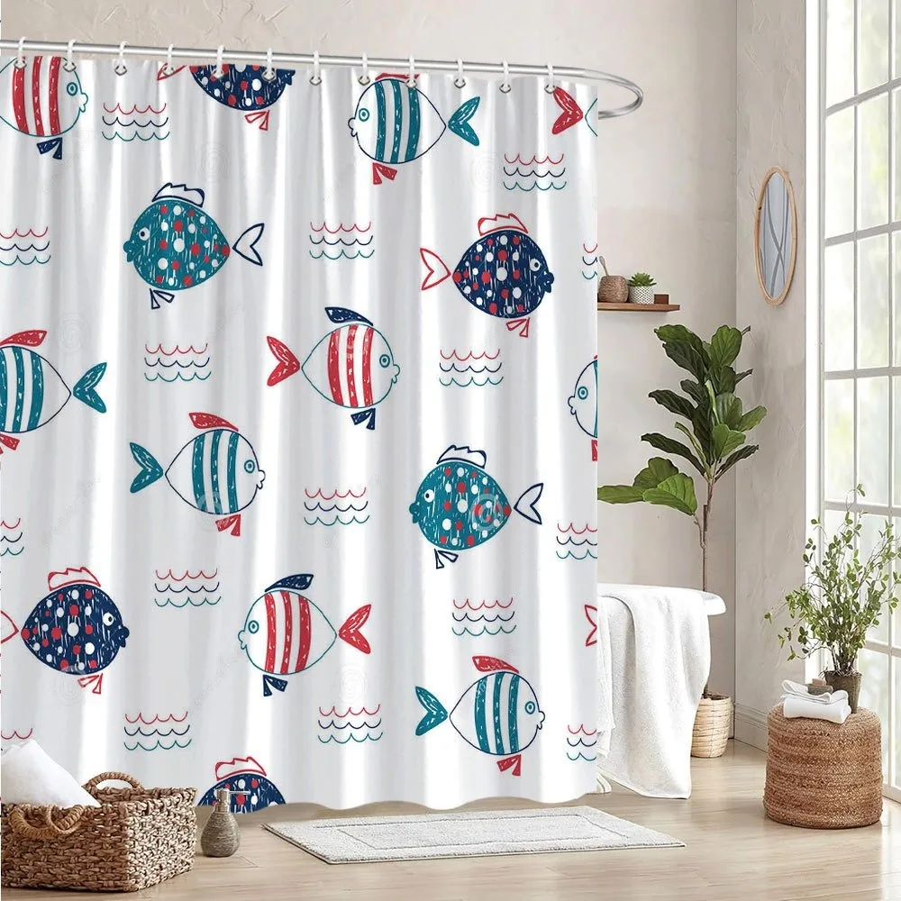 

Занавеска для душа с рисунком игривой рыбы, моющаяся грязеотталкивающая насадка для душа, водонепроницаемая полиэстеровая занавеска для ванны для домашнего декора