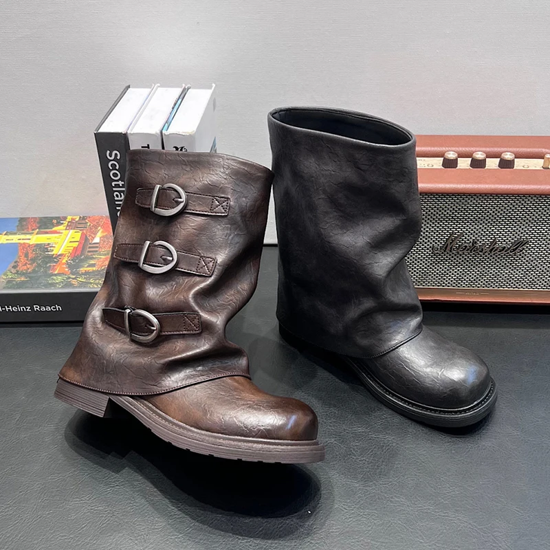 Women Heeled Ankle Boots Designer Buckle Leather Shoes Autumn 2026 Trend Chelsea Boots Walking Sport Shoes Chunky Mujer Botas