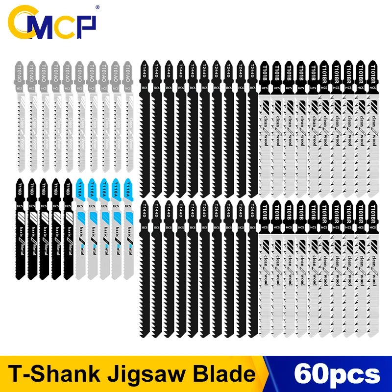 

CMCP 60pcs Jig Saw Blade Set High Carbon Steel Jigsaw Blade T-shank Fast Cutting Jigsaw Blade for Wood Plastic and Metal Cutting