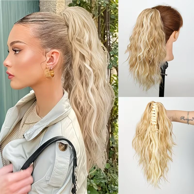 Fashionable European and American style corn perm large claw clip fluffy ponytail wig
