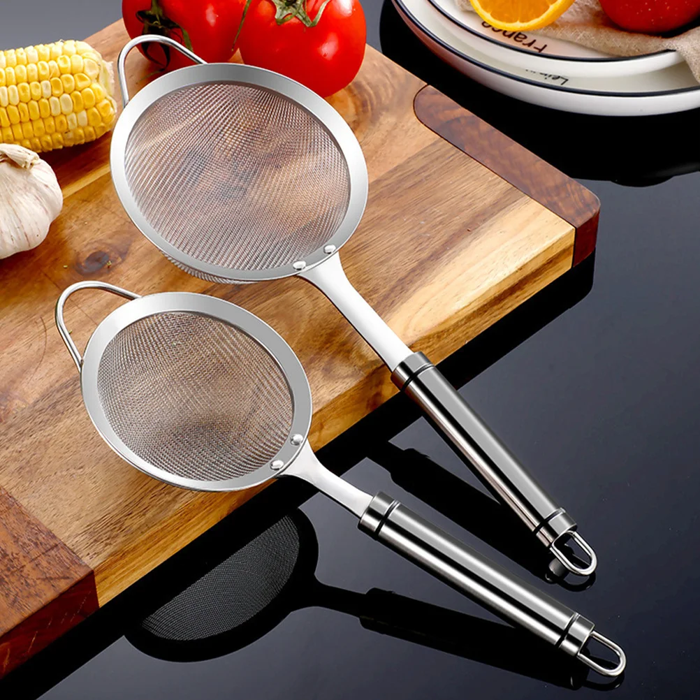 

2pcs Stainless Steel Fine Mesh Strainer Kitchen Colander Sieve For Soybean Milk Rice Noodle Soup Skimmer Spoon Fat Separator