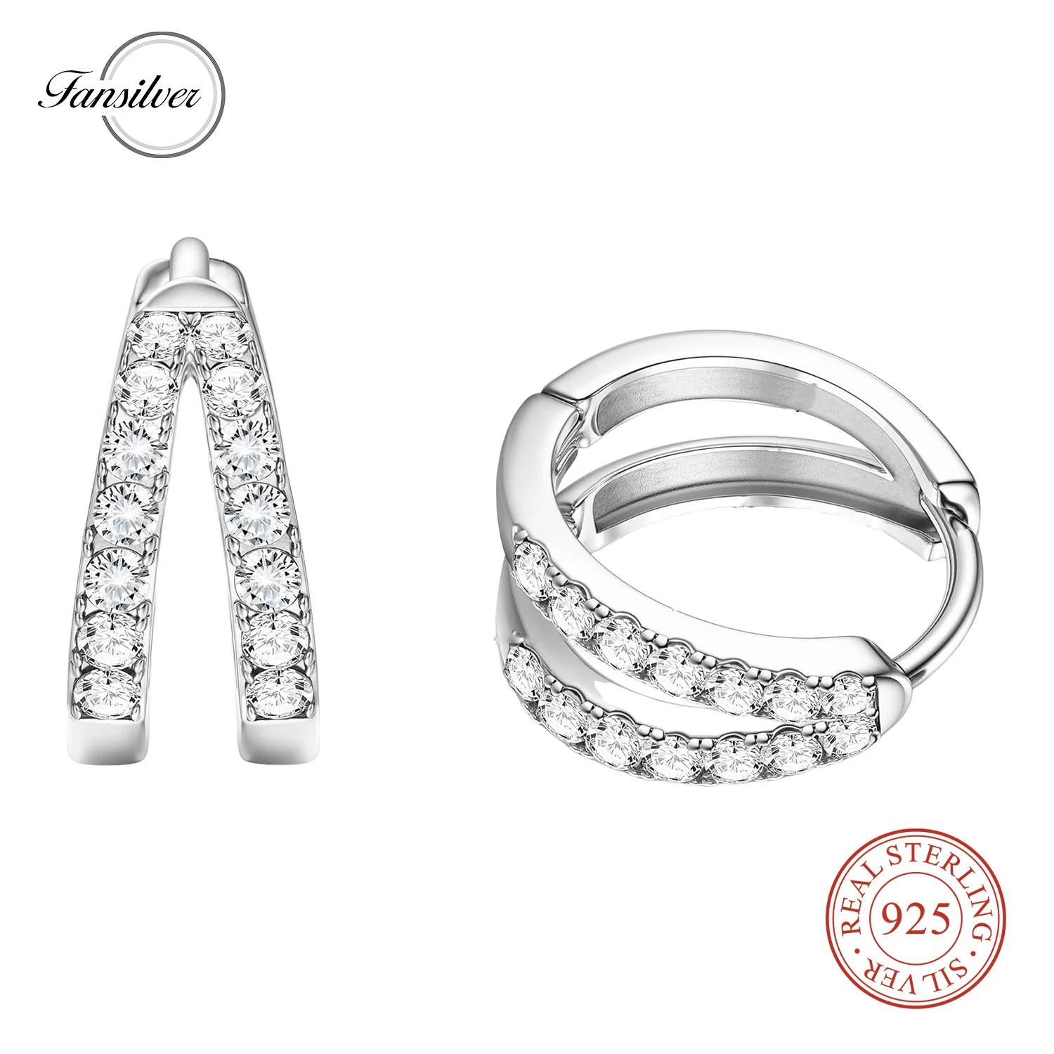 

Fansilver 925 Sterling Silver Hoop Earrings for Women Cubic Zirconia Small Cartilage Sleeper Huggie Hoop Earrings Dainty Jewelry