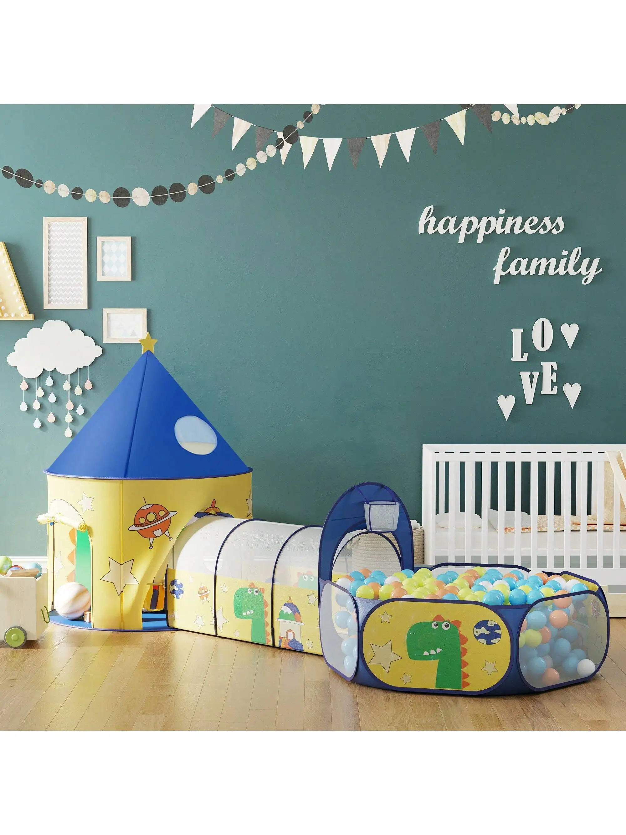 SONGMICS tenda da gioco per bambini 3 in 1. Include Tunnel, parco giochi con palline, tenda a razzo Pop-Up. Per ragazzi, ragazze, bambini piccoli.