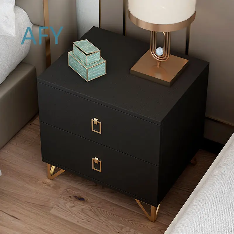 Light Luxury Bedside Table for Modern Bedroom Minimalist Black Paint-Free Wooden Drawer Storage Nightstand for Instagram