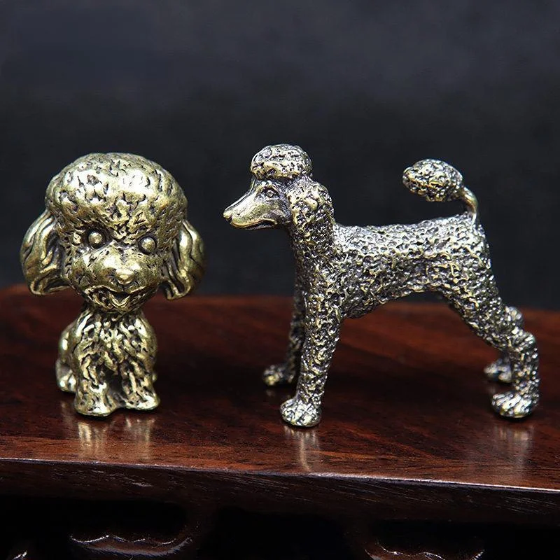 Vintage Brass Cute Dog Statue Desk Ornaments Standing Poodle Figurines Miniatures Lucky Home Decorations Accessories Child Gifts