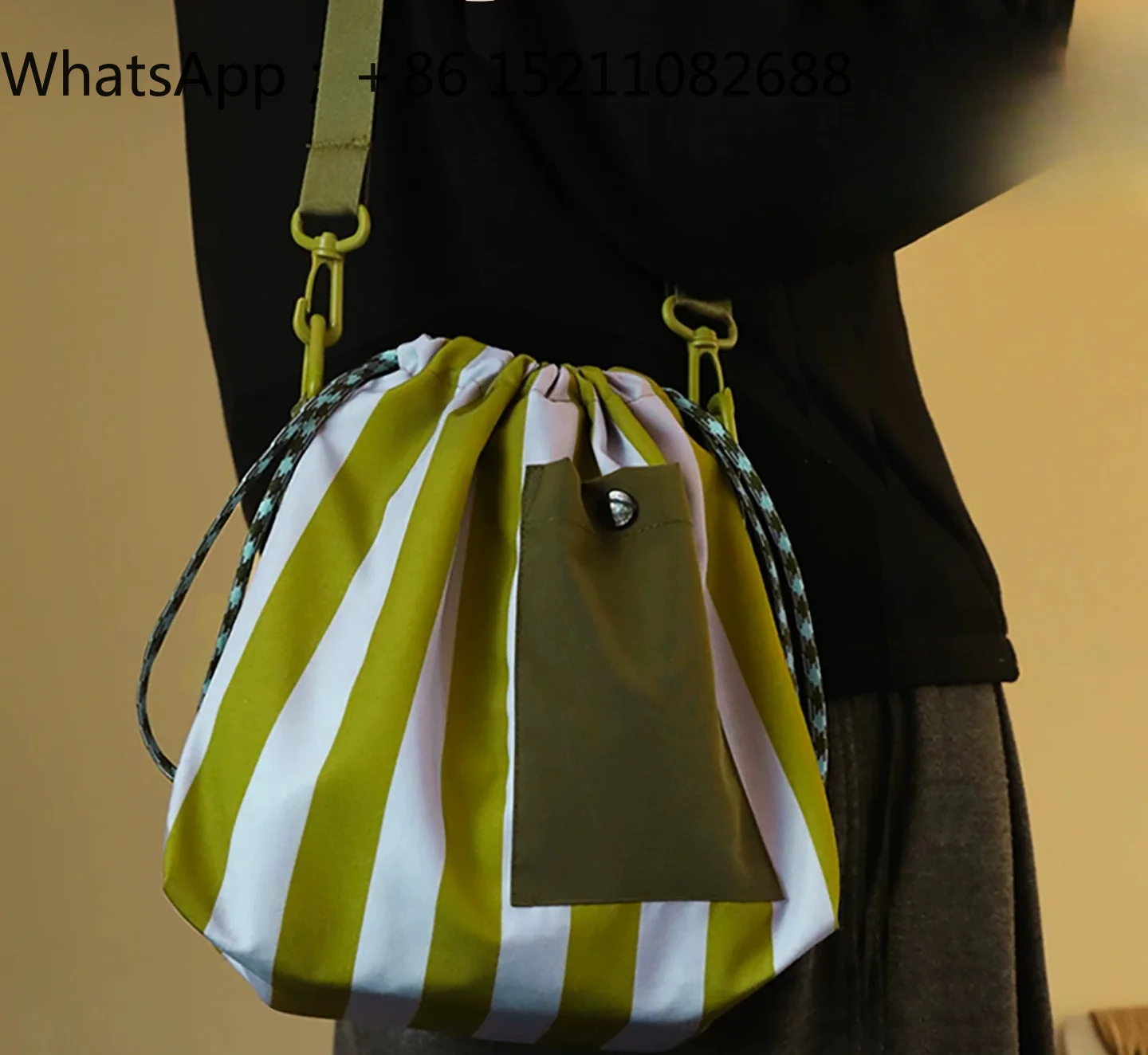 SCY fashion striped lunch box bag, commuter bento bag for work, large capacity with rice, hand carry strap, oblique span bag