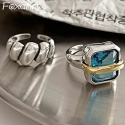 Foxanry – bagues de fiançailles en Zircons bleus pour femmes, nouvelle mode, Vintage, fait à la main, géométrique irrégulier, bijoux de fête, cadeaux