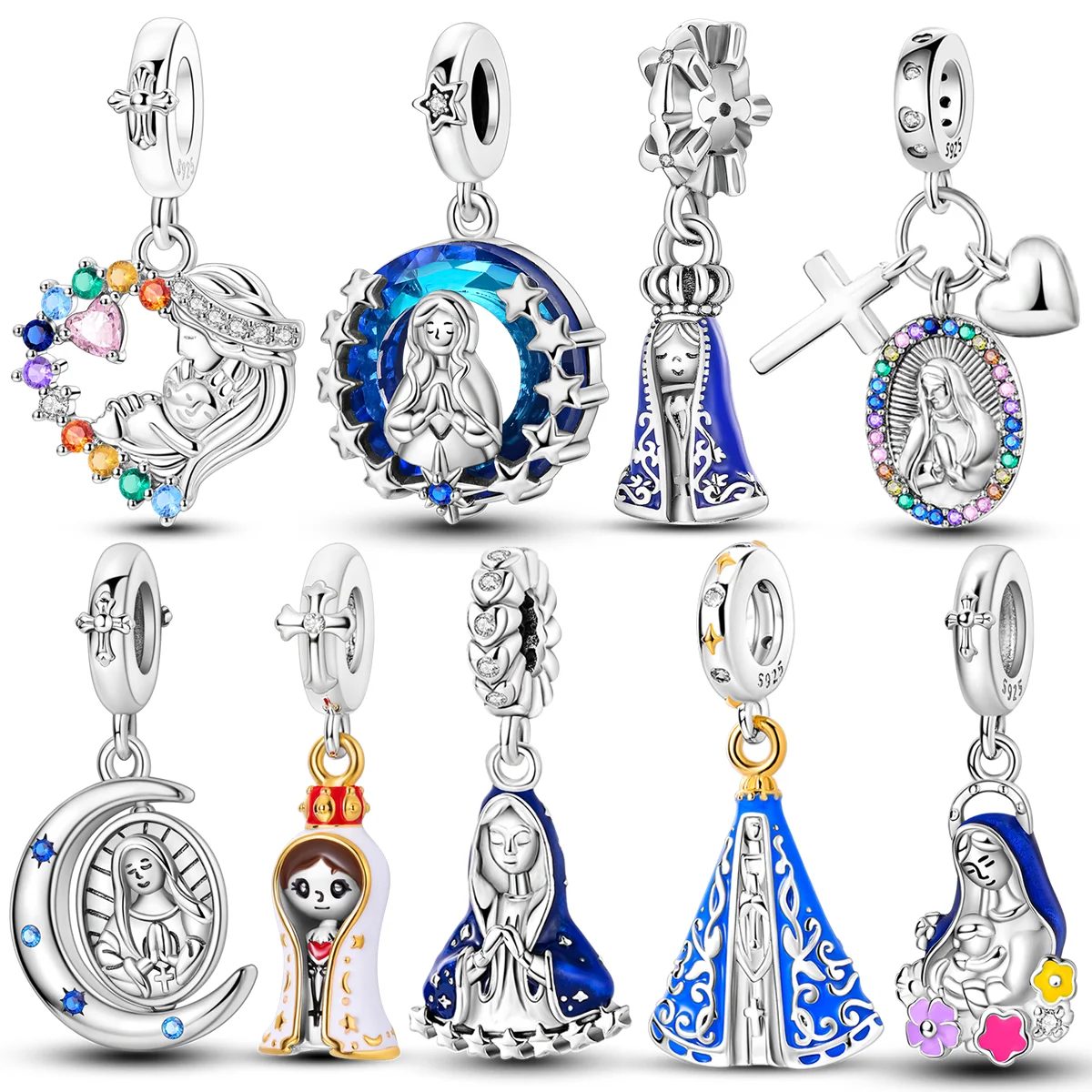 Se adapta a la pulsera Original, dijes de la Virgen María, Plata de Ley 925, colgantes de cuentas de Nuestra Señora, joyería DIY, regalo de marcado