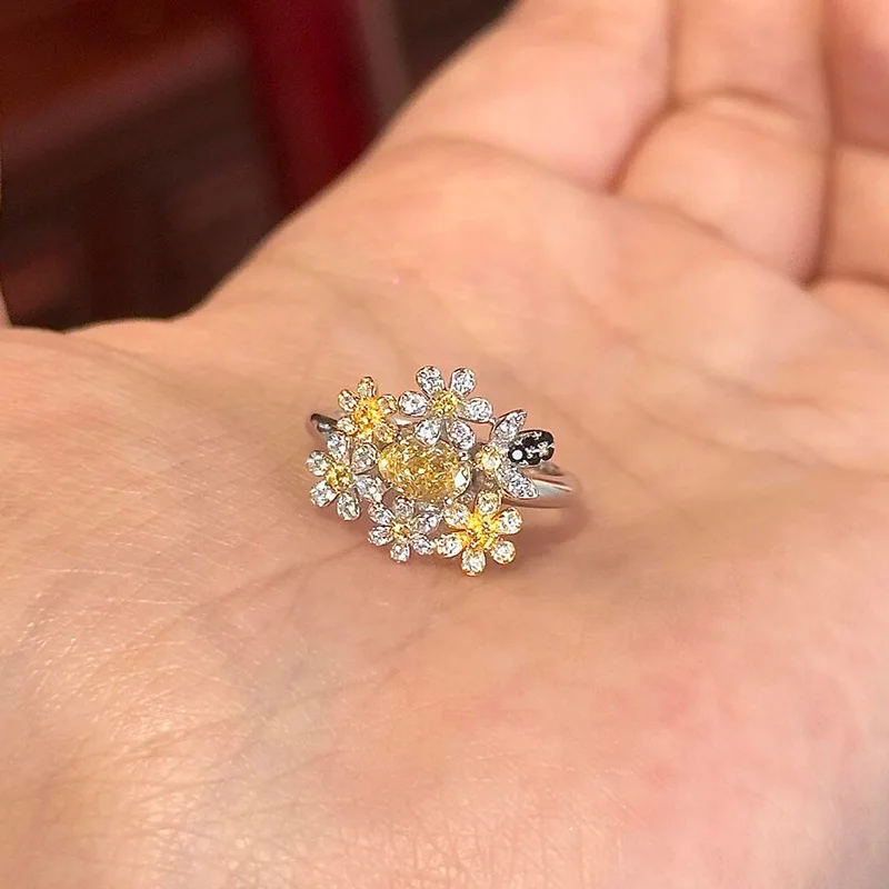 Autumn small flower inlaid diamonds exquisite rings for women light luxury high-end small fresh ring daily jewelry gifts - view 5