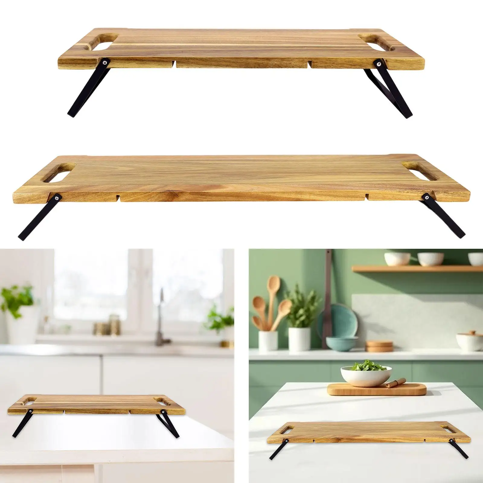 Large Charcuterie Board with Handles Serving Board Rustic Long Elegant Foldable Legs for Food Breakfast Bread Meat Steak Dining