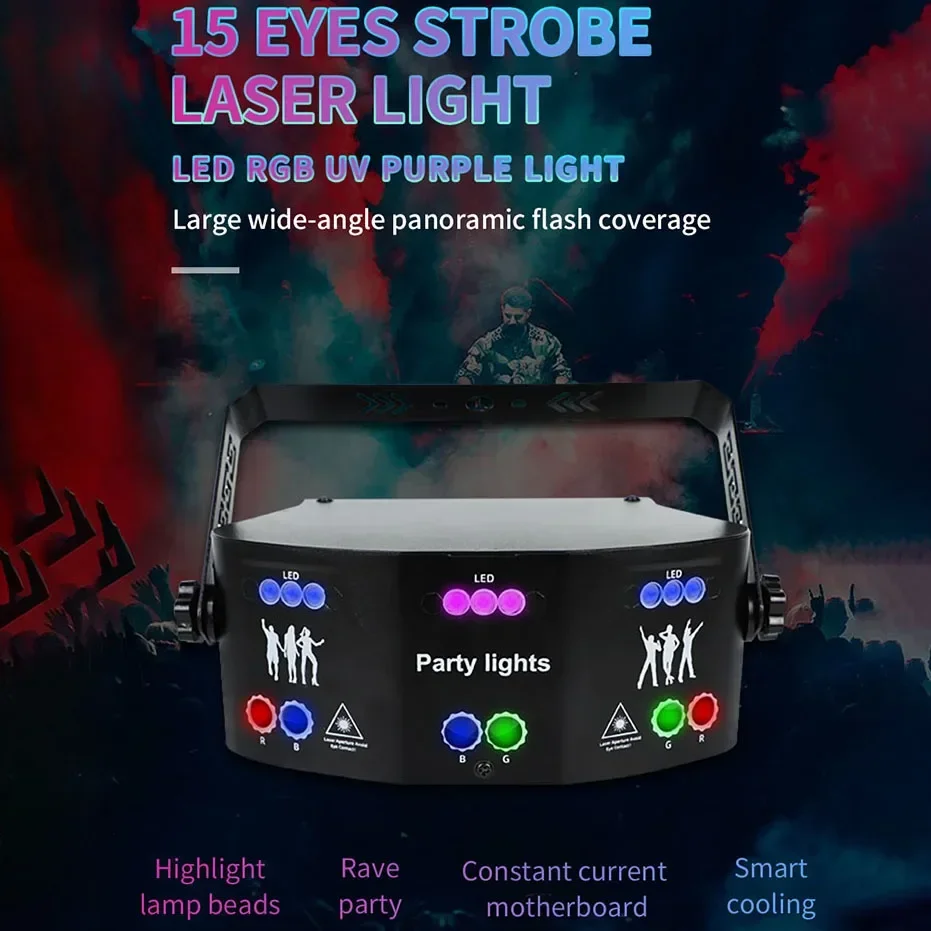 

Latest RGB 15-eye Stage Lighting Effect KTV Remote Control Flash Light Indoor Bar Performance Party Atmosphere Disco Laser Light