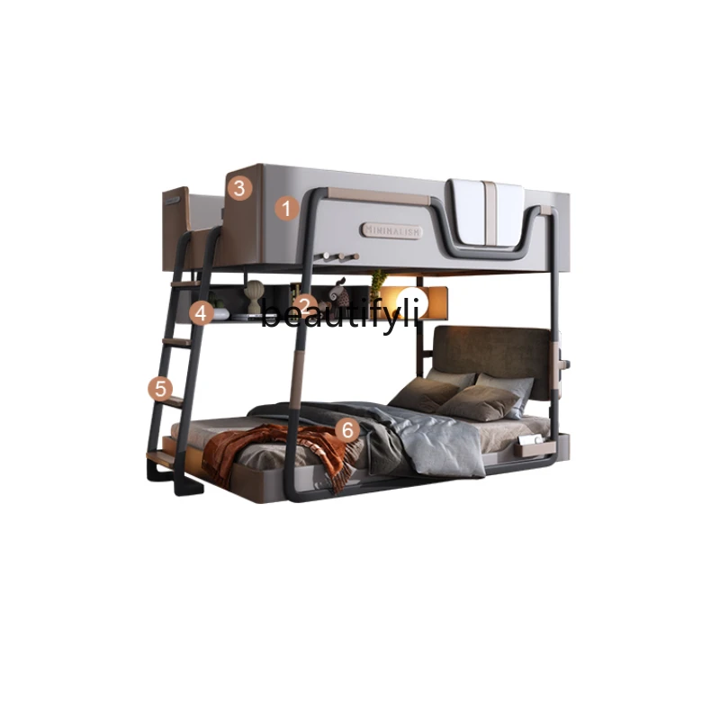 

Simple Silent Style Upper and Lower Bunk Bunk Bed Small Apartment with the Same Width Solid Wood Height-Adjustable Bed