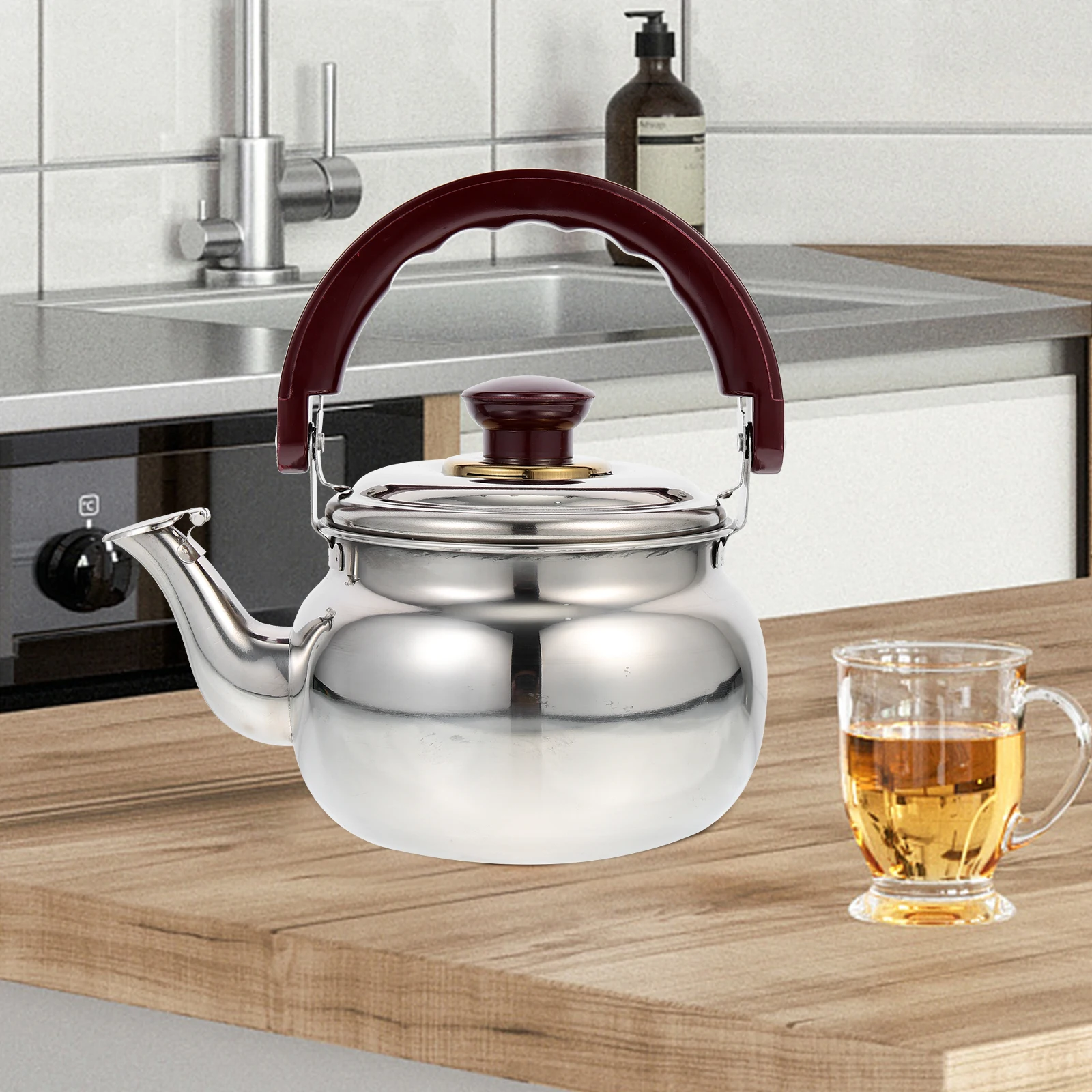 غلاية شاي كبيرة السعة من الفولاذ المقاوم للصدأ، وعاء لغلي الماء للمنزل والمكتب والمطبخ، تسخين سريع مع مقبض مريح